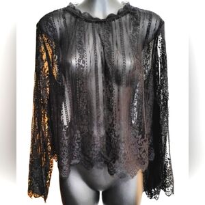 H&M | Woman's Black Lace, Wide Sleeve Witchcore Gothic Style Blouse | Medium